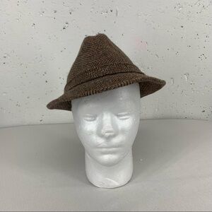 Vintage Dobbs Brown Herringbone Tweed Fedora Hat Size 7 1/4